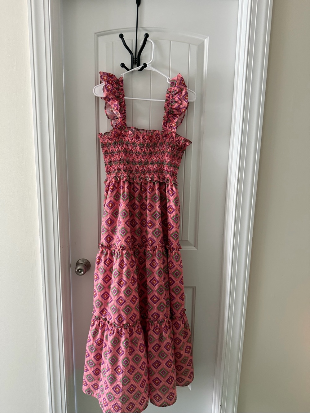 Jade Pink Patterned Smocked Maxi Dress with Ruffle Straps